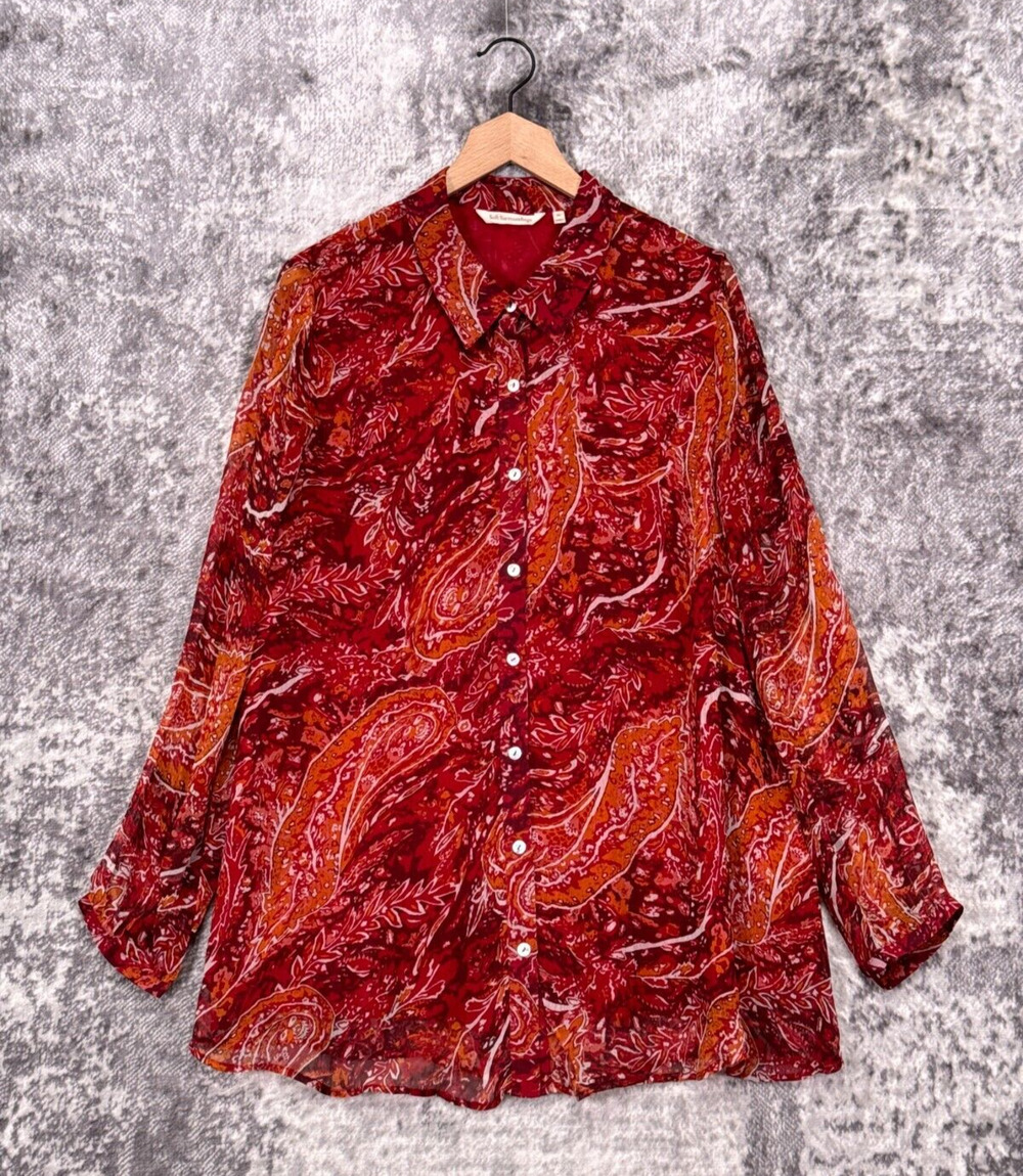 Soft Surroundings Tunic Top XL Womens Red Paisley Collared Long Sleeve Shirt